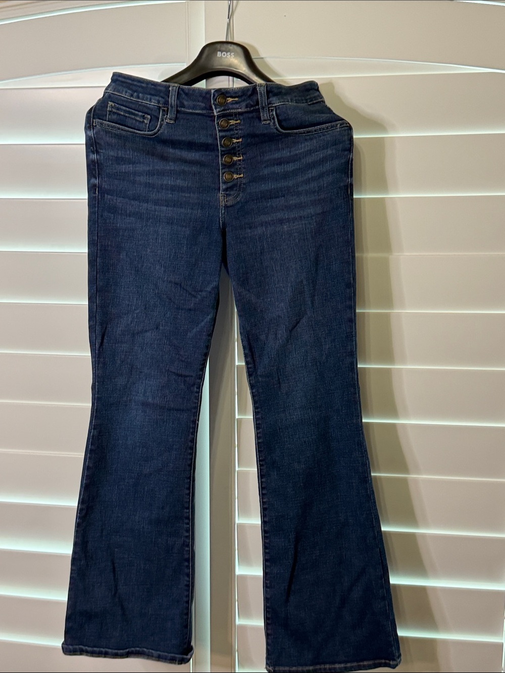 Dark Blue High-Rise Flared Jeans with Button-Fly